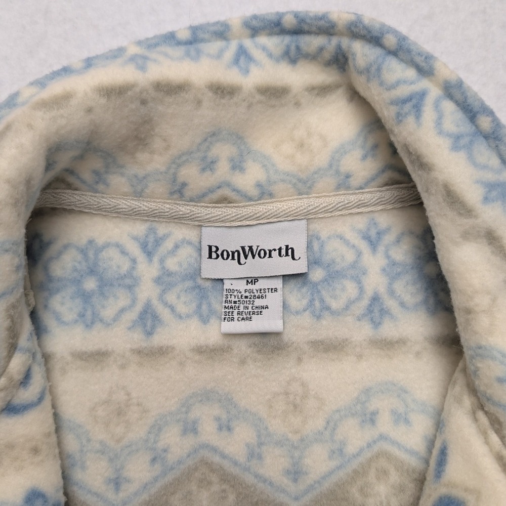 BonWorth Fleece Jacket Womens Medium Petite‎ Blue Floral Isle Good Zip Up